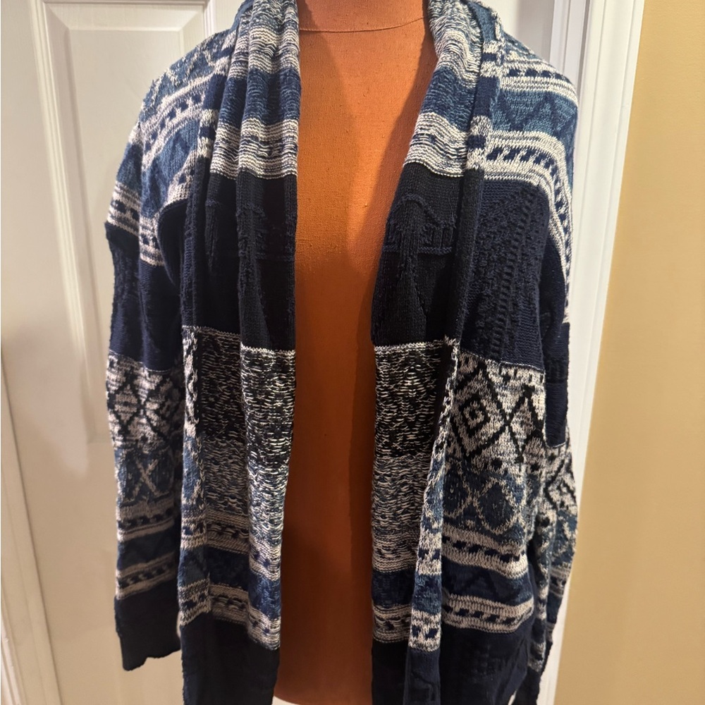 Forever 21 Navy and White Knit Cardigan